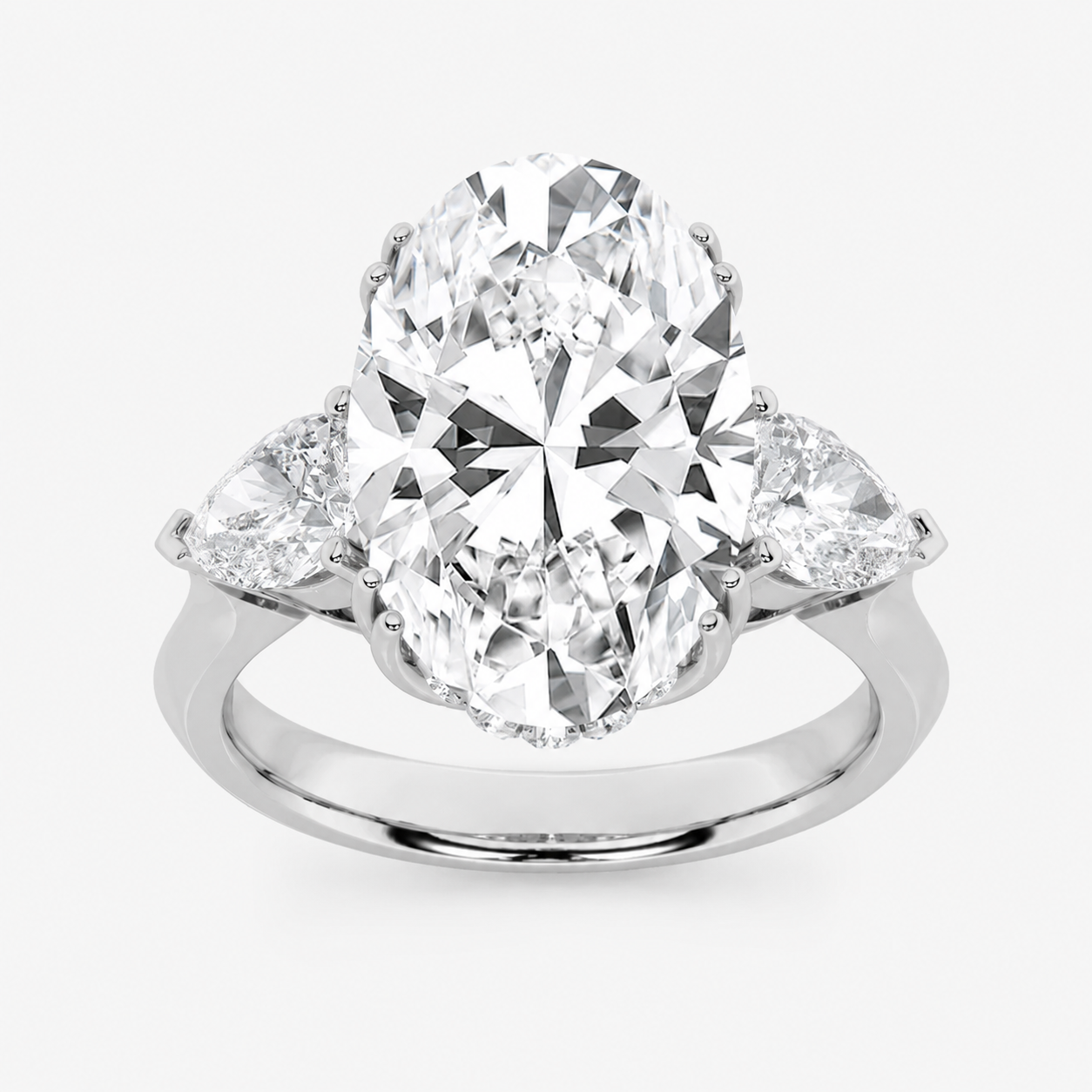 6.50 CT Oval Cut Lab Grown Diamond Bold Statement Accented Three Stone Ring