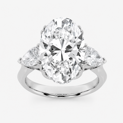 6.50 CT Oval Cut Lab Grown Diamond Bold Statement Accented Three Stone Ring