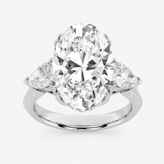6.50 CT Oval Cut Lab Grown Diamond Bold Statement Accented Three Stone Ring