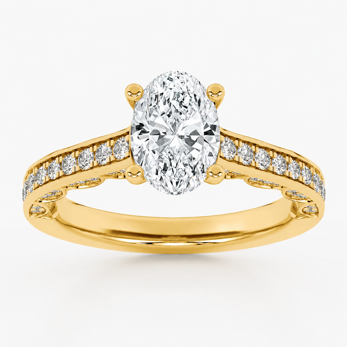 2CT Oval Cut Lab Grown Diamond Accented Engagement Ring