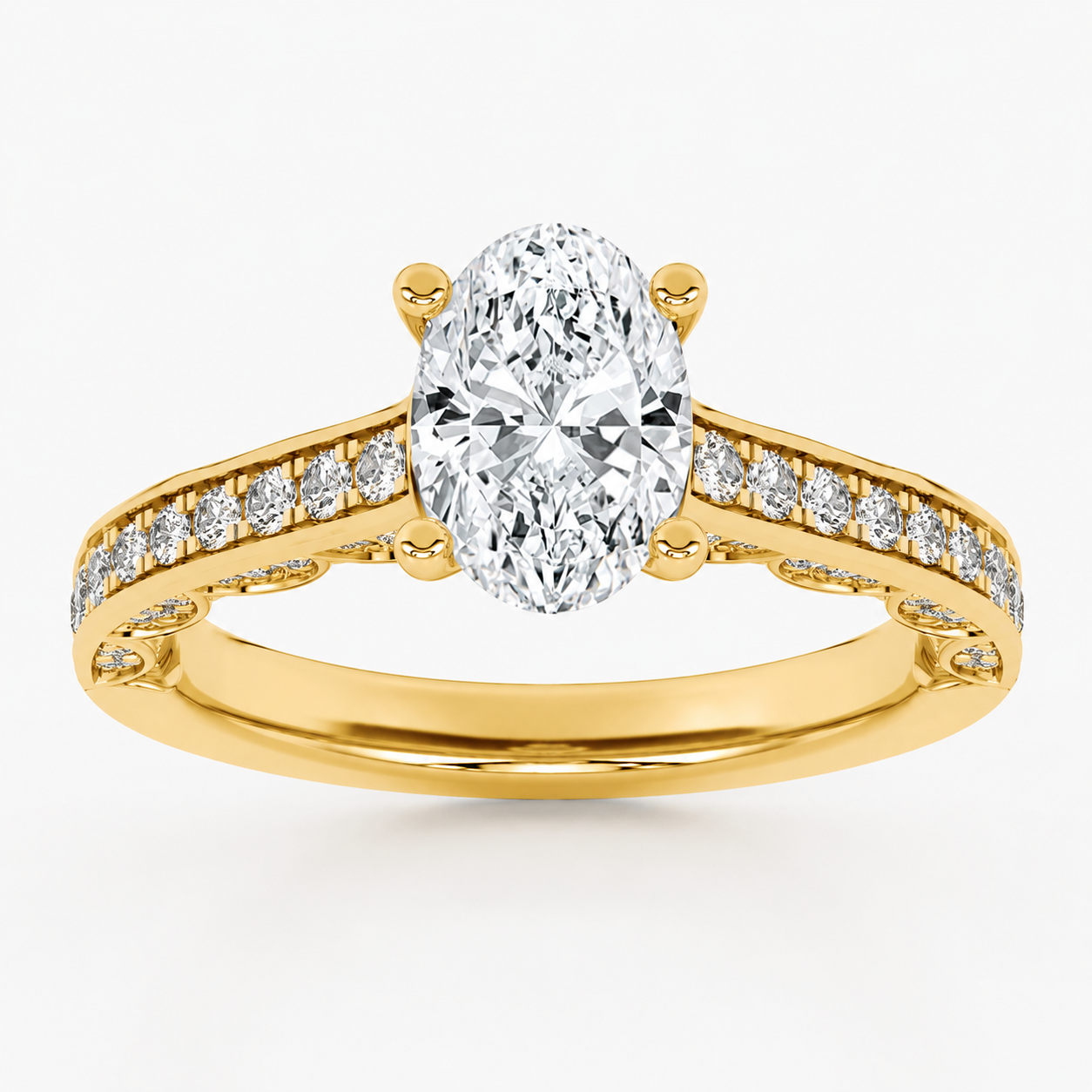 2CT Oval Cut Lab Grown Diamond Accented Engagement Ring