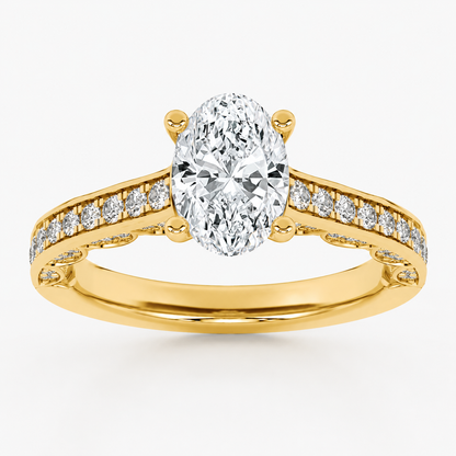 2CT Oval Cut Lab Grown Diamond Accented Engagement Ring