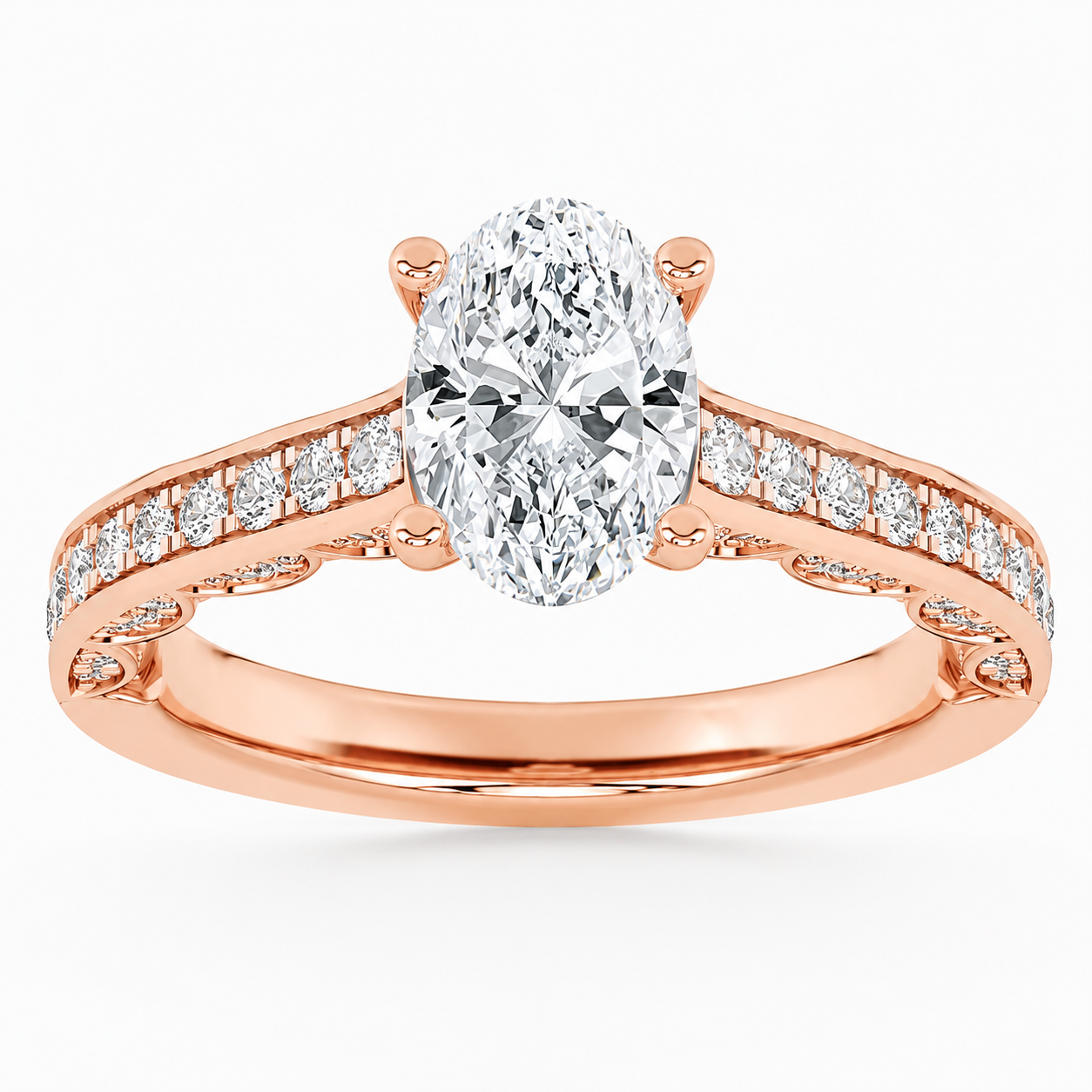 2CT Oval Cut Lab Grown Diamond Accented Engagement Ring