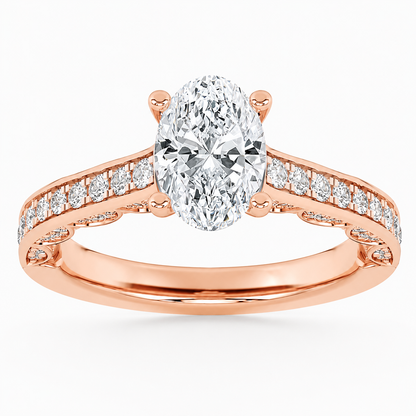 2CT Oval Cut Lab Grown Diamond Accented Engagement Ring
