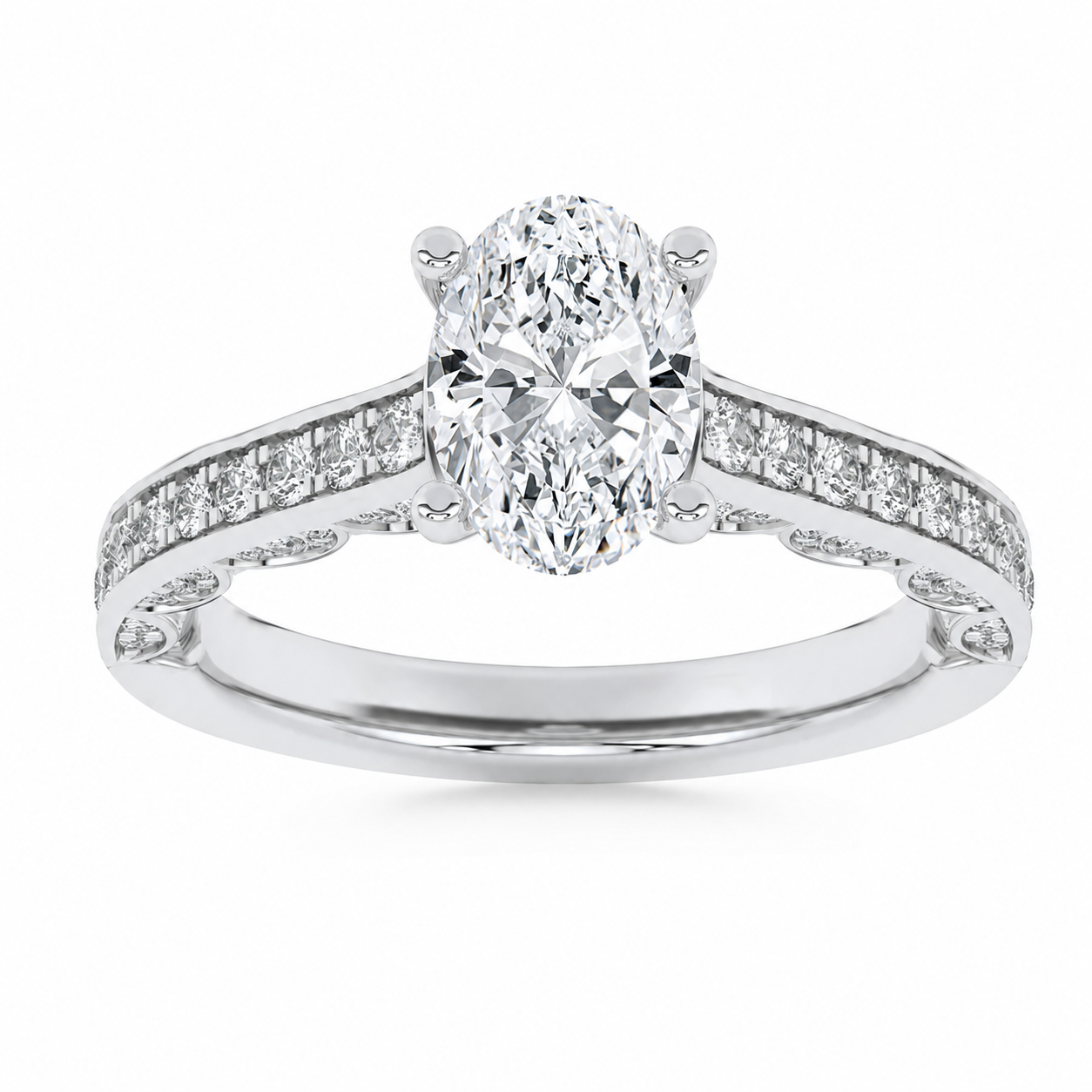 2CT Oval Cut Lab Grown Diamond Accented Engagement Ring