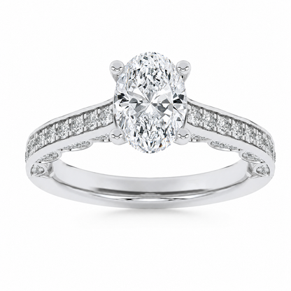 2CT Oval Cut Lab Grown Diamond Accented Engagement Ring