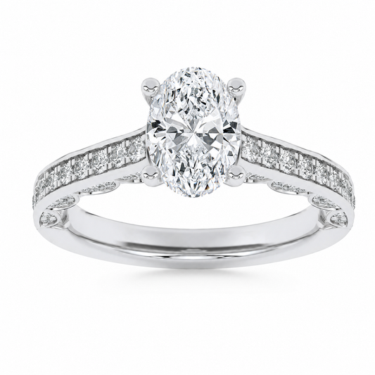 2CT Oval Cut Lab Grown Diamond Accented Engagement Ring