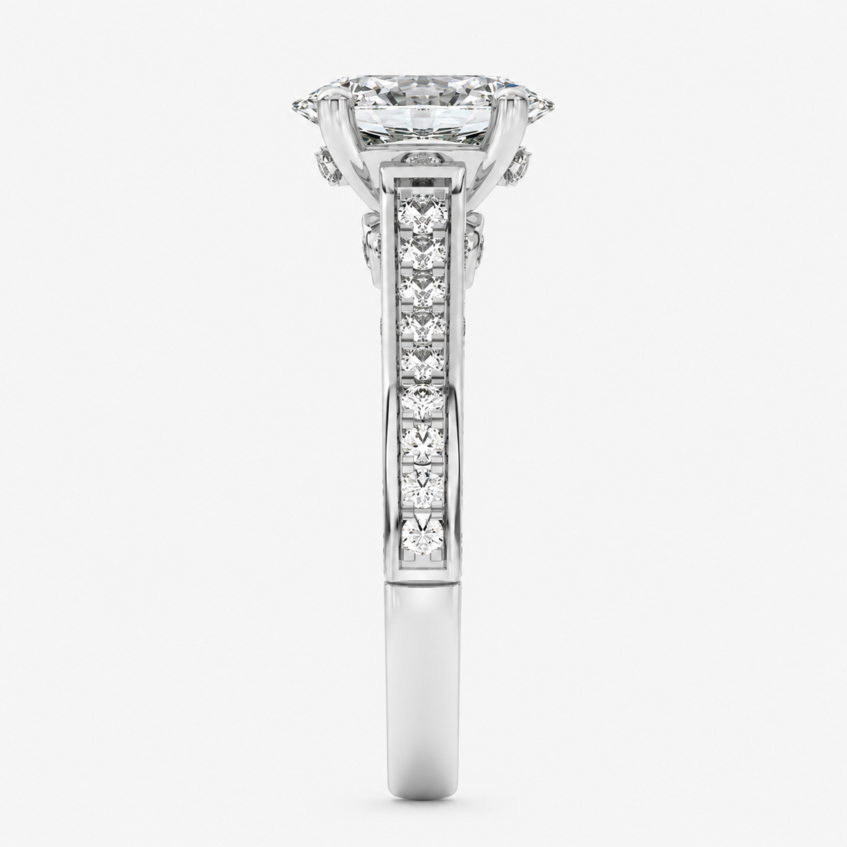 2CT Oval Cut Lab Grown Diamond Accented Engagement Ring