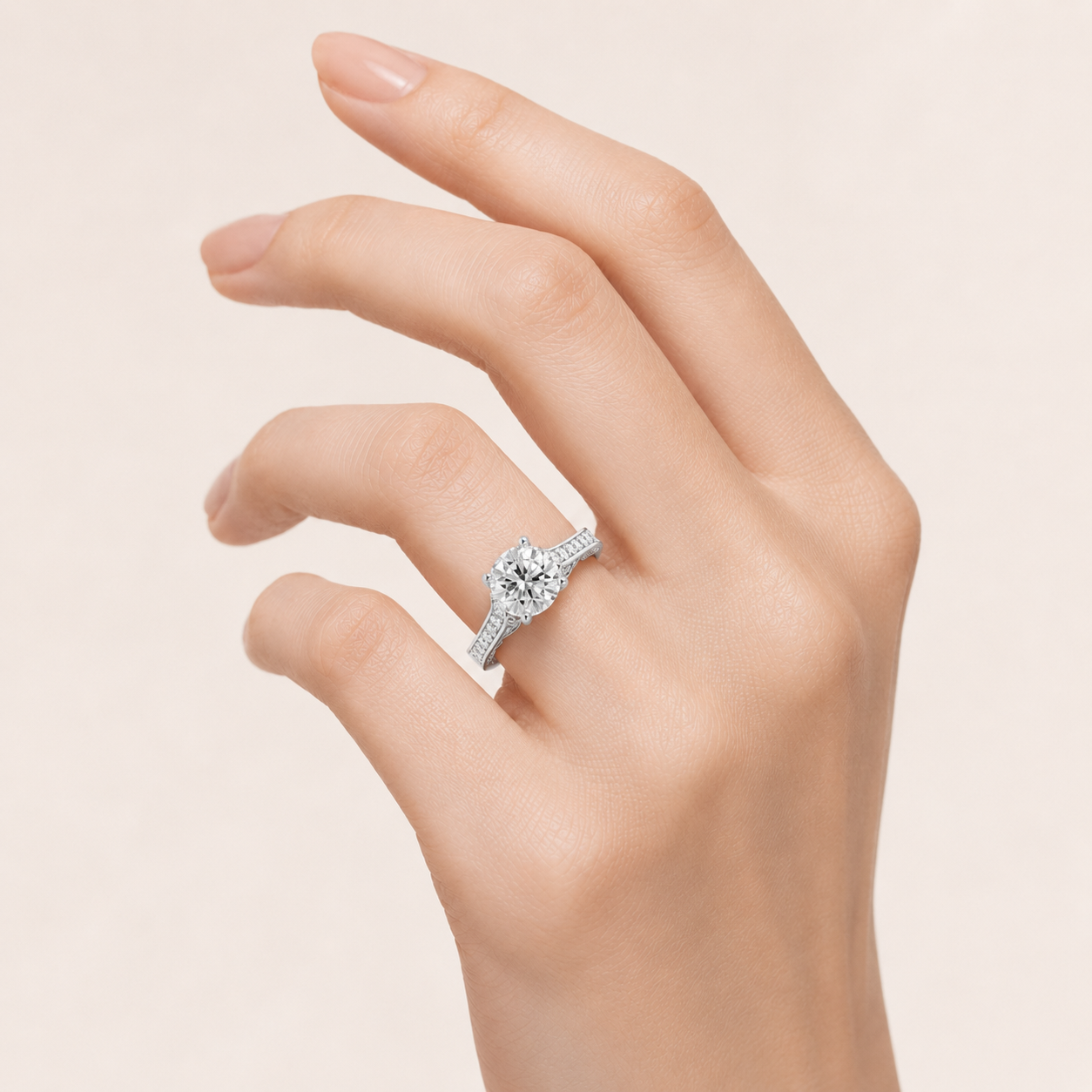 2.00 CT Round Cut Lab Grown Diamond Hidden Halo Side Stone Solitaire Ring