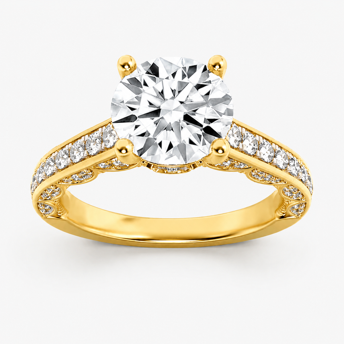 2.00 CT Round Cut Lab Grown Diamond Hidden Halo Side Stone Solitaire Ring
