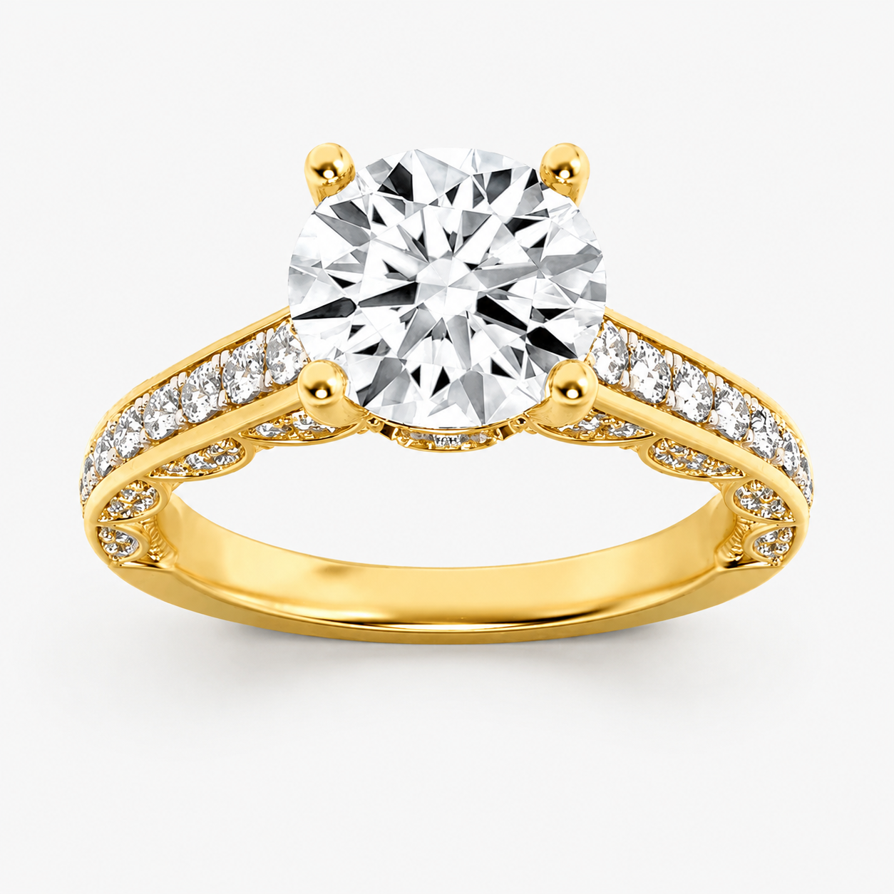 2.00 CT Round Cut Lab Grown Diamond Hidden Halo Side Stone Solitaire Ring