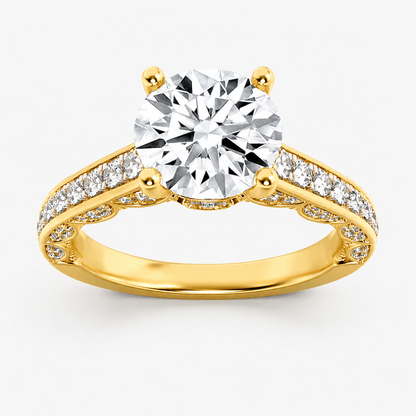 2.00 CT Round Cut Lab Grown Diamond Hidden Halo Side Stone Solitaire Ring