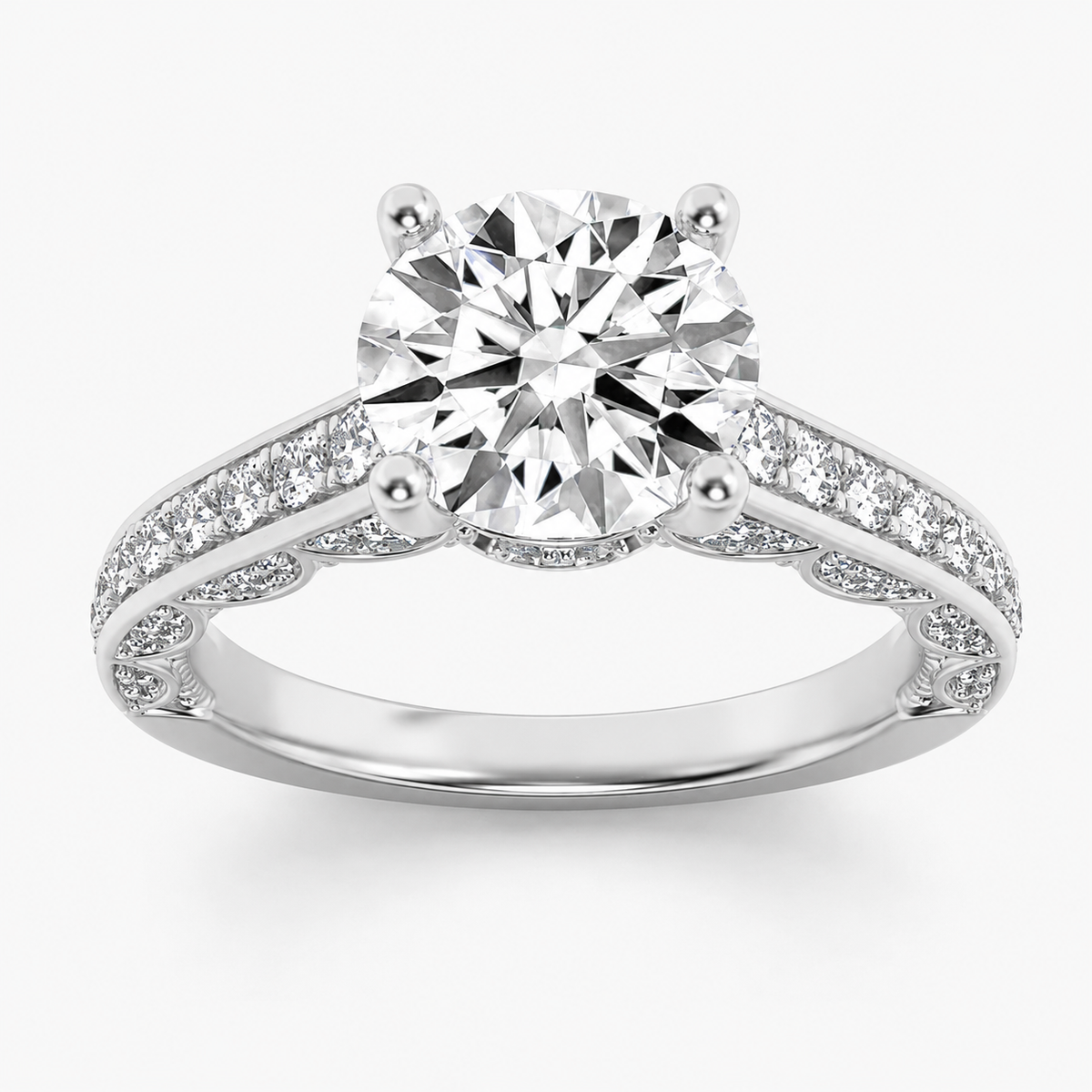 2.00 CT Round Cut Lab Grown Diamond Hidden Halo Side Stone Solitaire Ring
