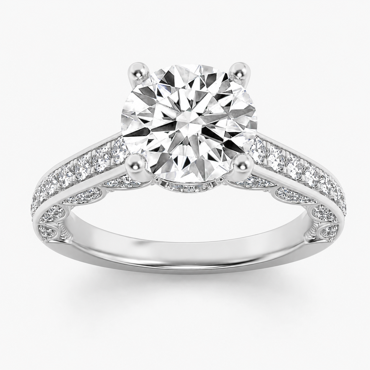 2.00 CT Round Cut Lab Grown Diamond Hidden Halo Side Stone Solitaire Ring