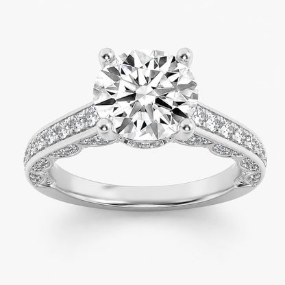 2.00 CT Round Cut Lab Grown Diamond Hidden Halo Side Stone Solitaire Ring