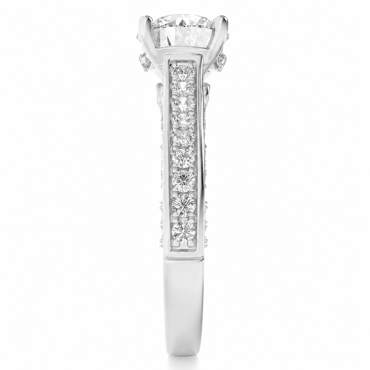 2.00 CT Round Cut Lab Grown Diamond Hidden Halo Side Stone Solitaire Ring