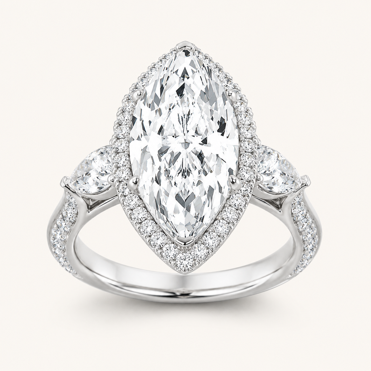 6.5 CT Marquise Cut Lab Grown Diamond Bold Statement Accented Ring