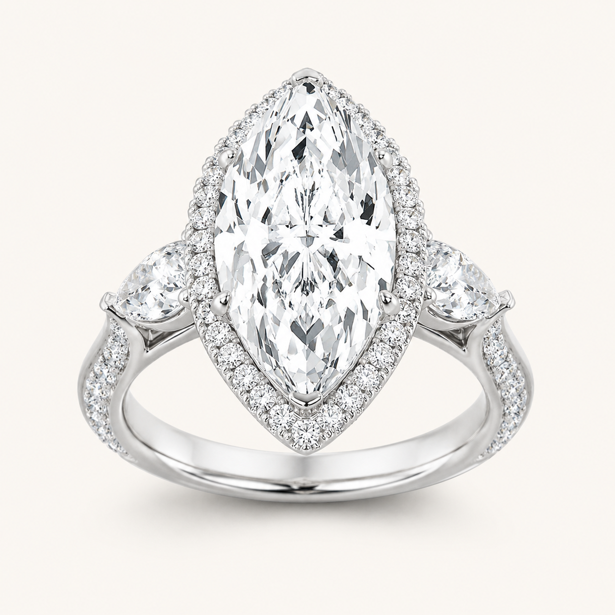 6.5 CT Marquise Cut Lab Grown Diamond Bold Statement Accented Ring