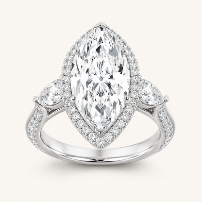 6.5 CT Marquise Cut Lab Grown Diamond Bold Statement Accented Ring