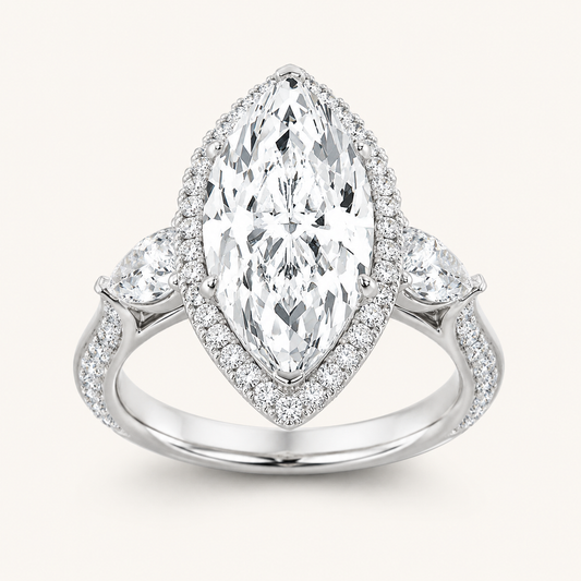 6.5 CT Marquise Cut Lab Grown Diamond Bold Statement Accented Ring