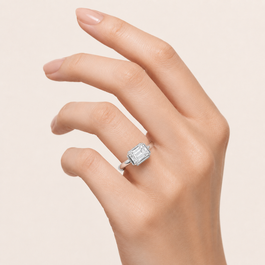 1.5CT Emerald Cut Lab Grown Diamond East West Solitaire Ring