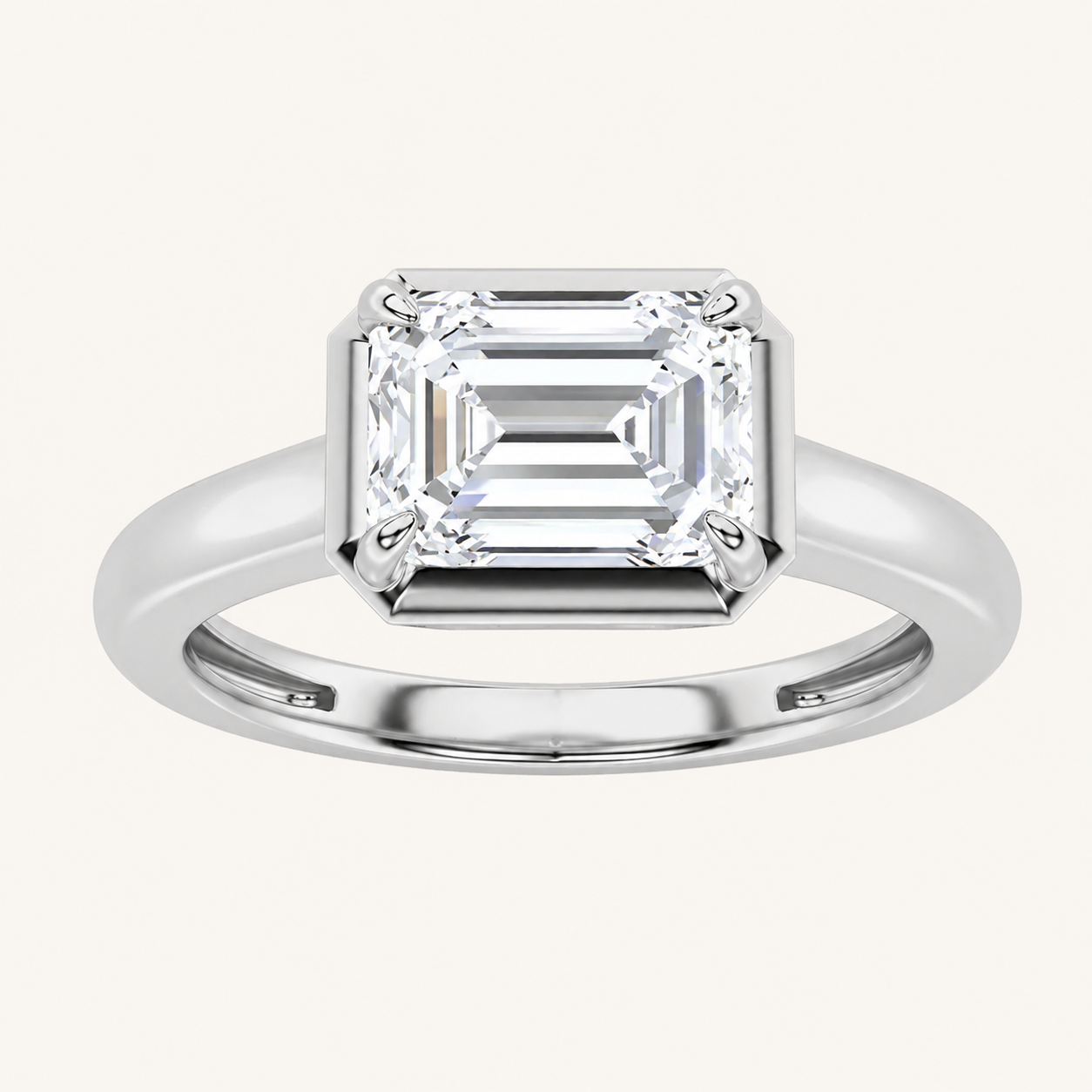 1.5CT Emerald Cut Lab Grown Diamond East West Solitaire Ring