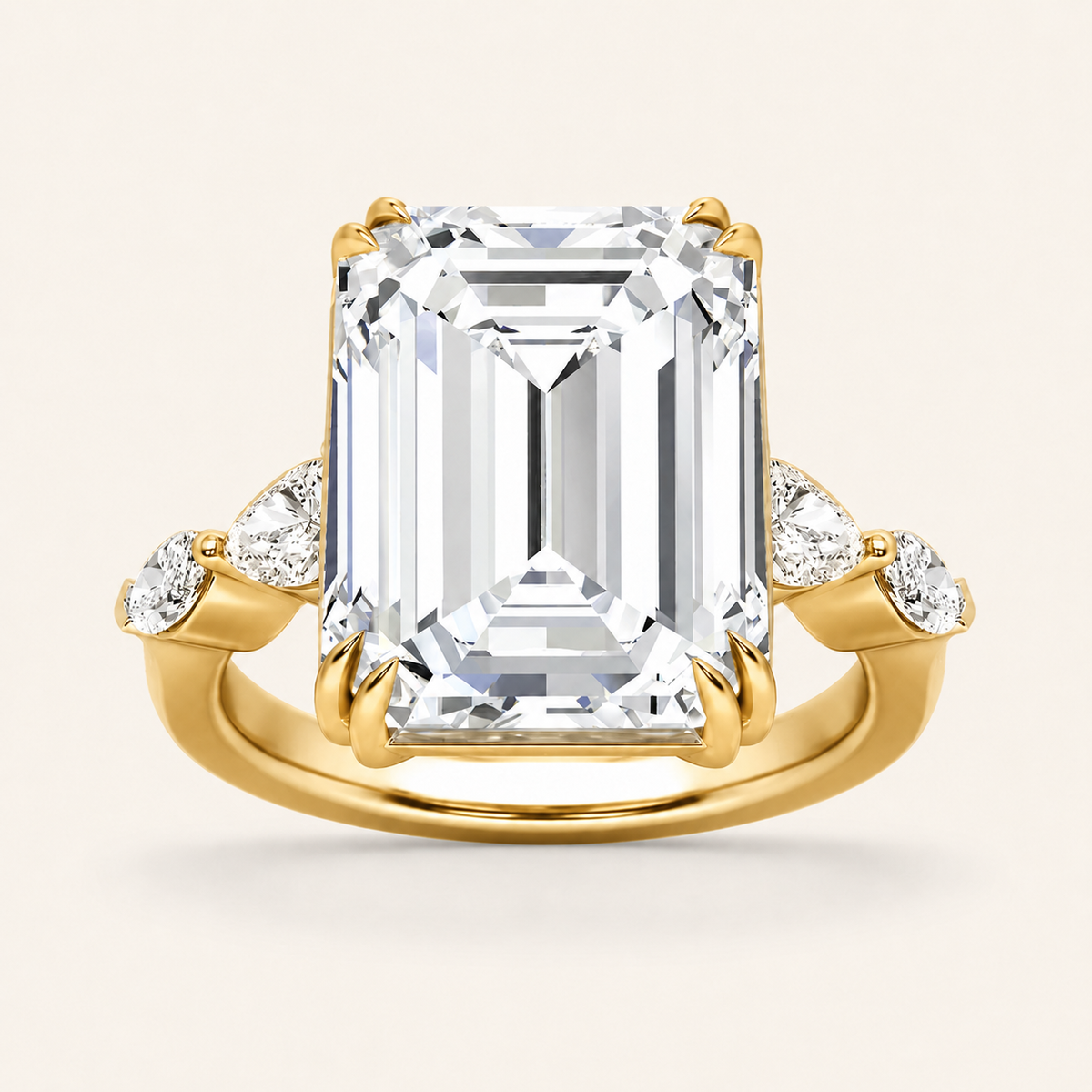 8.5 CT Emerald Cut Lab Grown Diamond Bold Statement Accented Ring