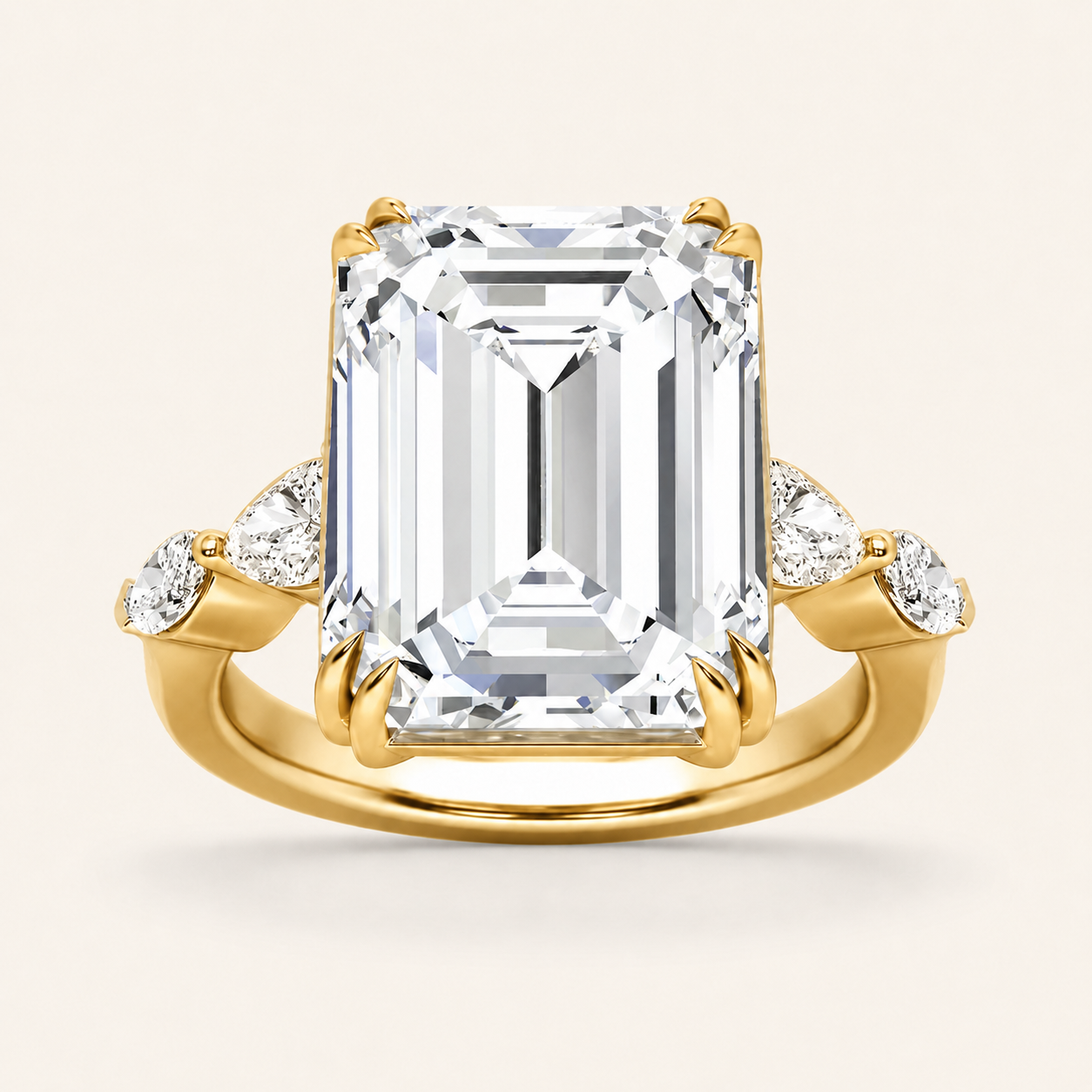 8.5 CT Emerald Cut Lab Grown Diamond Bold Statement Accented Ring