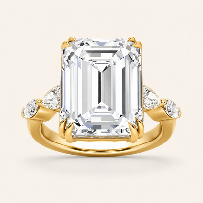 8.5 CT Emerald Cut Lab Grown Diamond Bold Statement Accented Ring