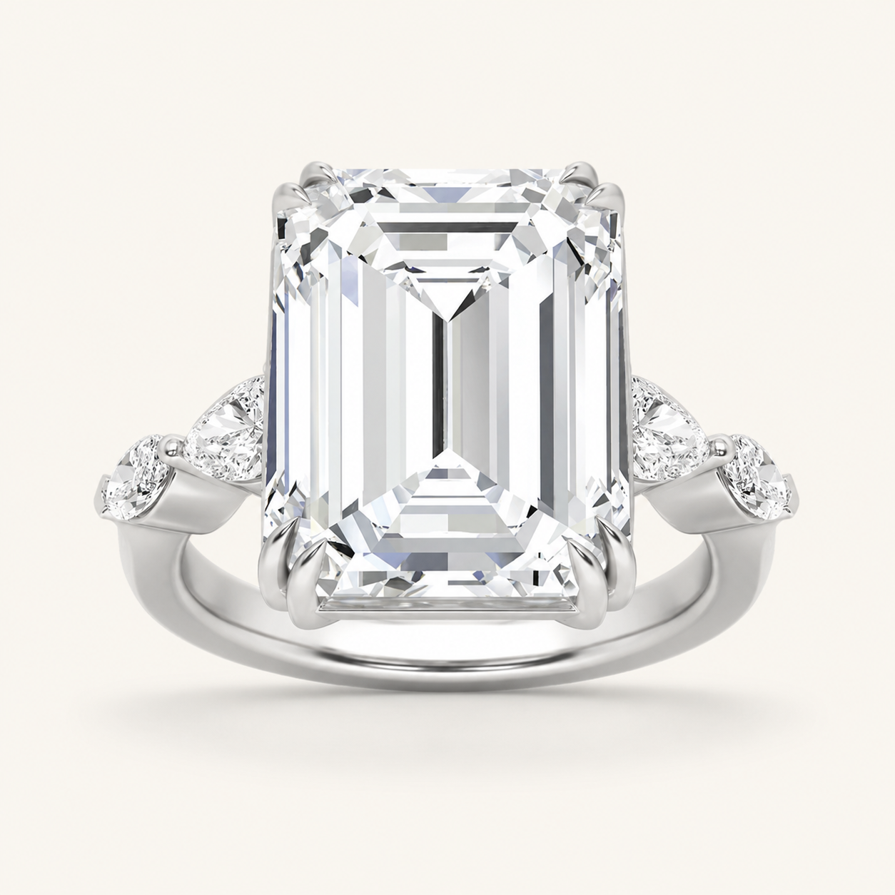 8.5 CT Emerald Cut Lab Grown Diamond Bold Statement Accented Ring