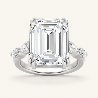 8.5 CT Emerald Cut Lab Grown Diamond Bold Statement Accented Ring