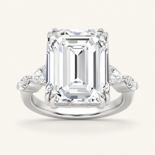 8.5 CT Emerald Cut Lab Grown Diamond Bold Statement Accented Ring