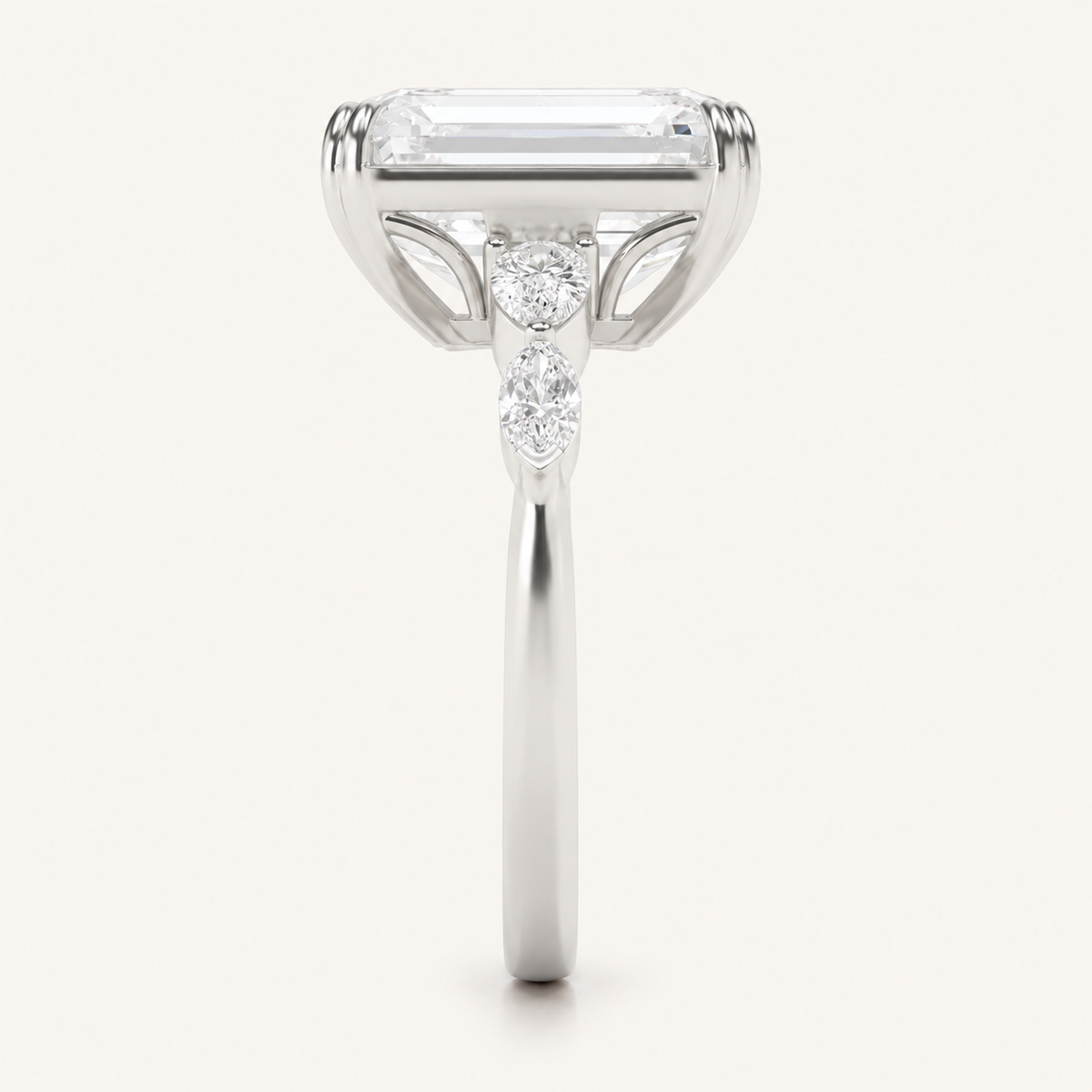 8.5 CT Emerald Cut Lab Grown Diamond Bold Statement Accented Ring