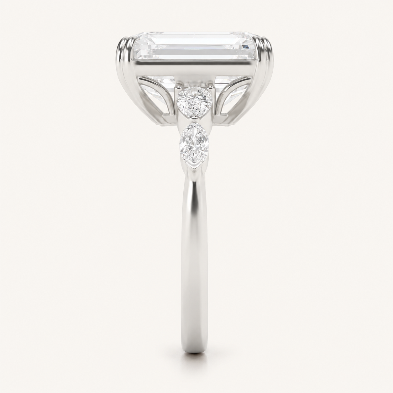 8.5 CT Emerald Cut Lab Grown Diamond Bold Statement Accented Ring