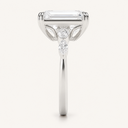 8.5 CT Emerald Cut Lab Grown Diamond Bold Statement Accented Ring
