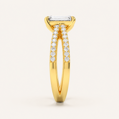 2CT Emerald Cut Lab Grown Diamond Cross Shank Accented Engagement Ring