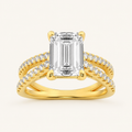 2CT Emerald Cut Lab Grown Diamond Cross Shank Accented Engagement Ring