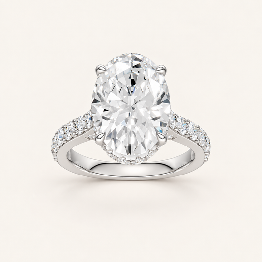 6.00CT Oval Cut Lab Grown Diamond Hidden Halo Side Stone Ring