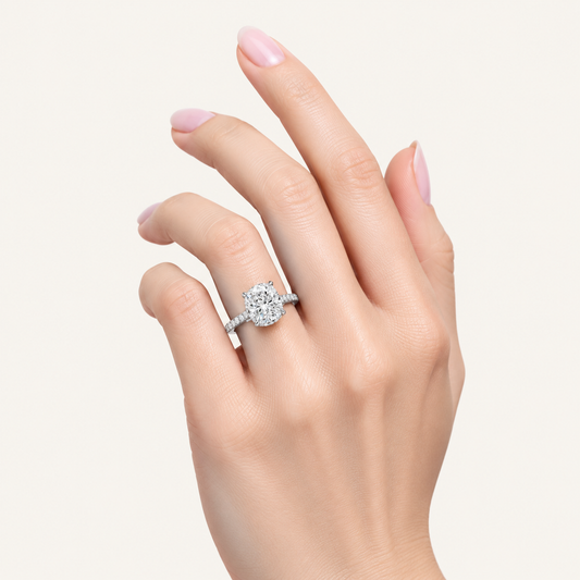 4.50CT Cushion Cut Lab Grown Diamond Hidden Halo Side Stone Ring
