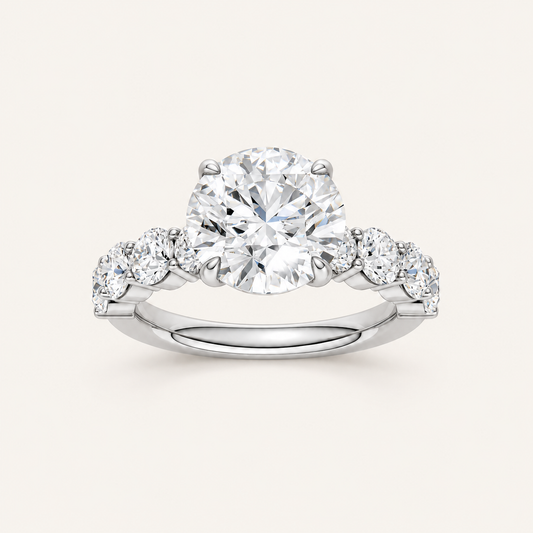 4.50CT Cushion Cut Lab Grown Diamond Side Stone Ring