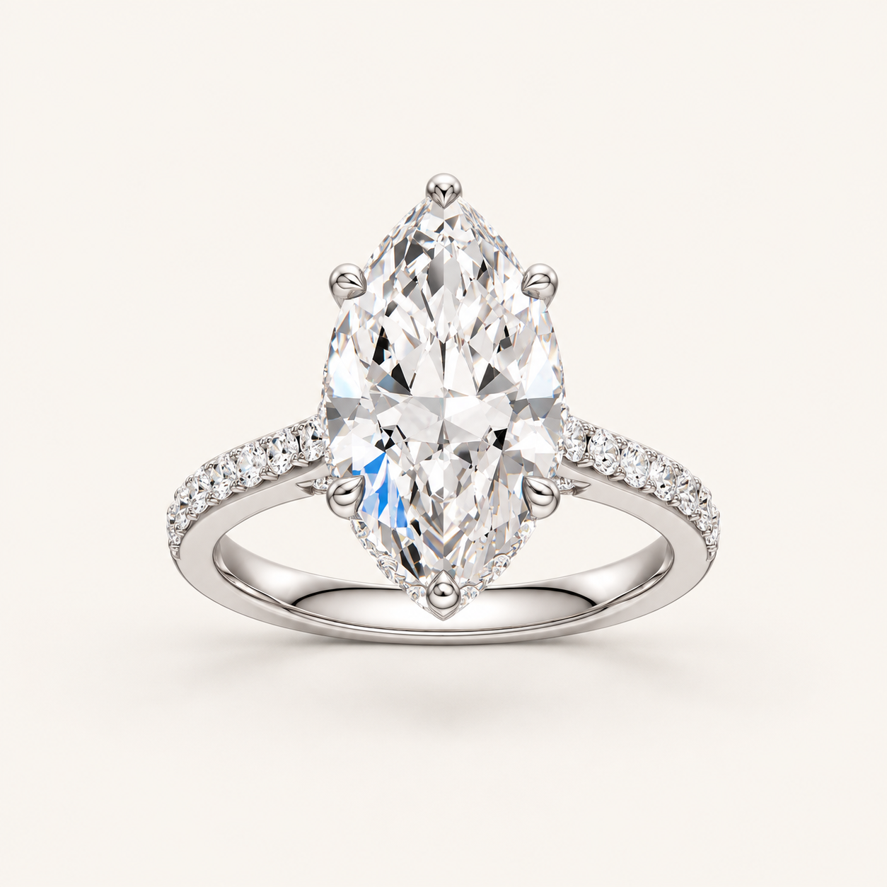 4.50CT Marquise Cut Lab Grown Diamond Hidden Halo Side Stone Ring