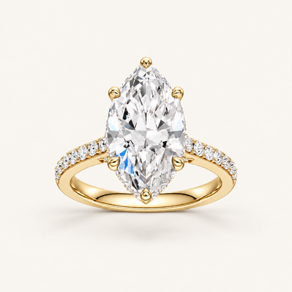 3.50CT Marquise Cut Lab Grown Diamond Hidden Halo Side Stone Ring