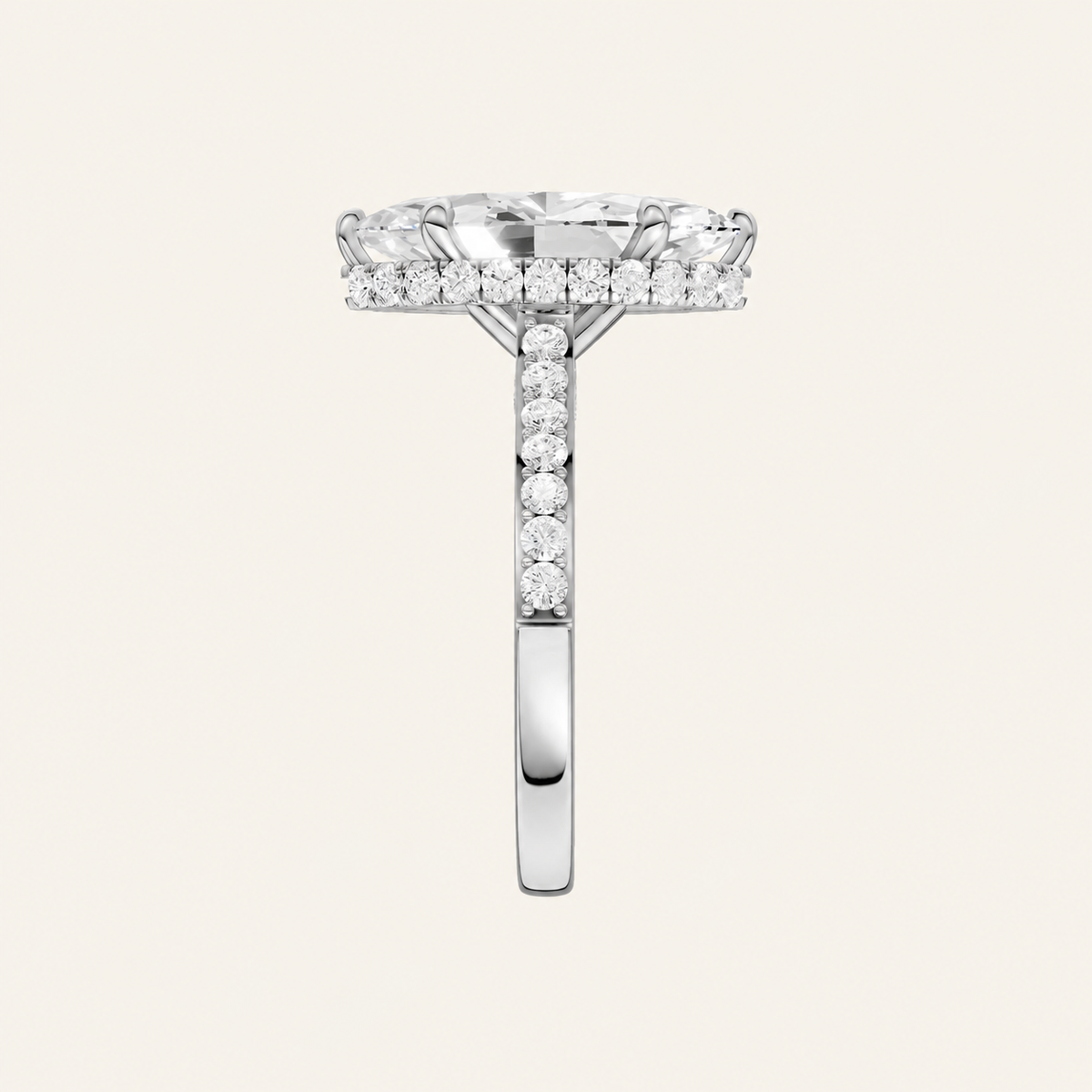3.50CT Marquise Cut Lab Grown Diamond Hidden Halo Side Stone Ring