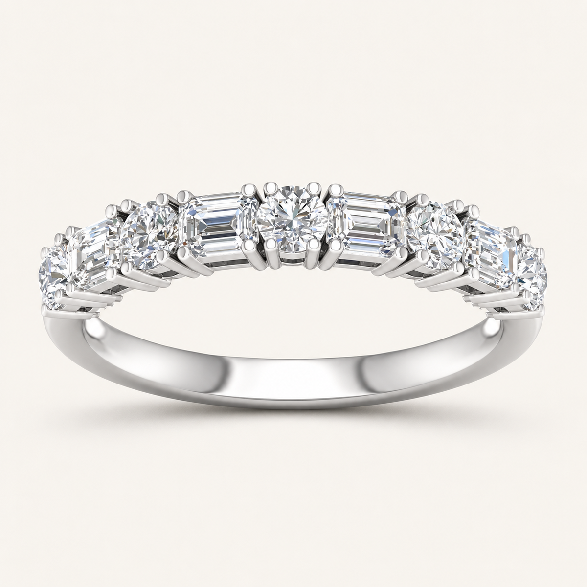 1.0CT Emerald And Round Cut Certified Lab Grown Diamond Band