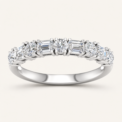 1.0CT Emerald And Round Cut Certified Lab Grown Diamond Band