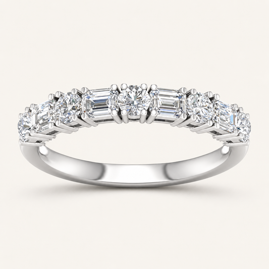 1.0CT Emerald And Round Cut Certified Lab Grown Diamond Band