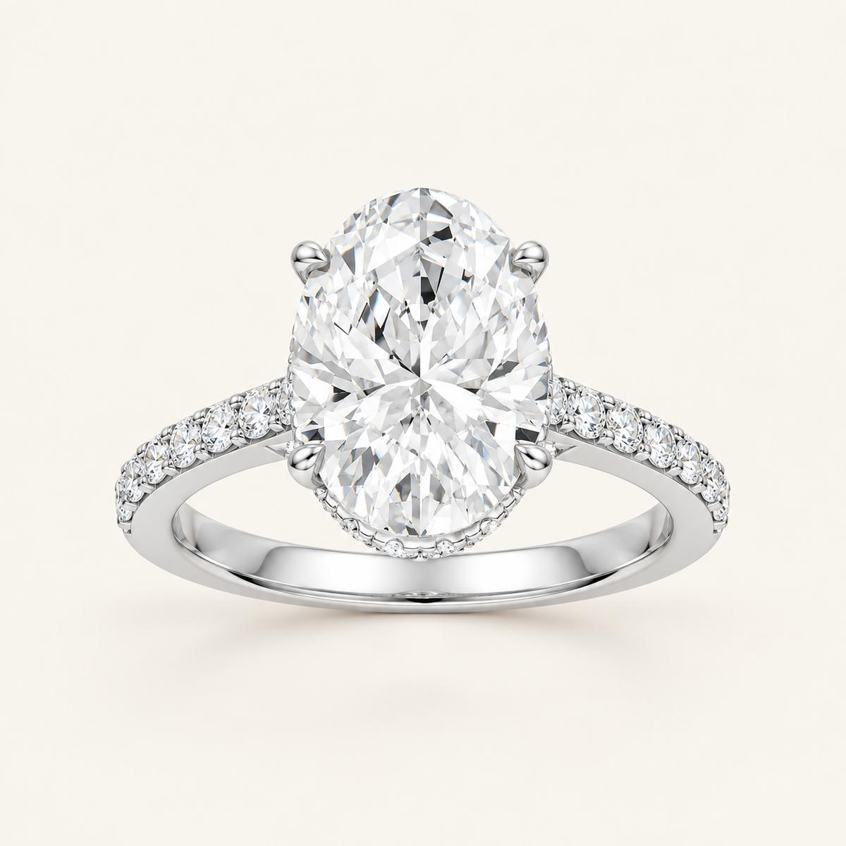 4.50CT Oval Cut Lab Grown Diamond Hidden Halo Side Stone Ring