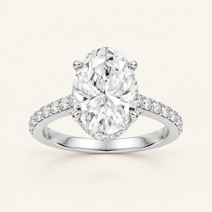 4.50CT Oval Cut Lab Grown Diamond Hidden Halo Side Stone Ring