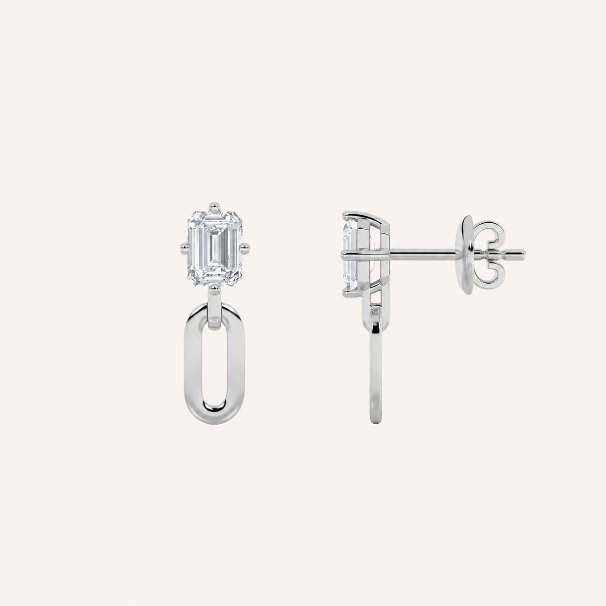 1CT Emerald Cut Lab Grown Diamond Paperclip Dangle Earrings
