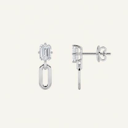 1CT Emerald Cut Lab Grown Diamond Paperclip Dangle Earrings